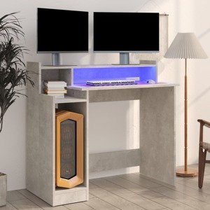 vidaXL Stôl s LED svetlami, betónovo sivý 97x45x90cm, kompozitné drevo