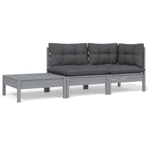 vidaXL 3-dielny záhradný sedací set so sedákmi sivý borovicový masív