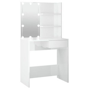 vidaXL Toaletný stolík s LED lesklý biely 74,5x40x141 cm