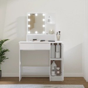 vidaXL Toaletný stolík s LED lesklý biely 86,5x35x136 cm