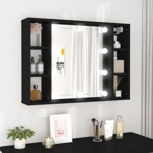 vidaXL Zrkadlová skrinka s LED čierna 76x15x55 cm