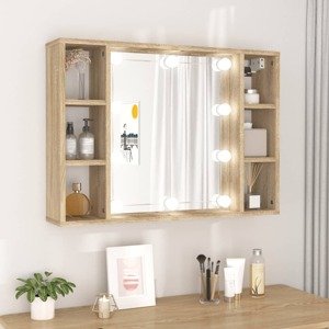 vidaXL Zrkadlová skrinka s LED dub sonoma 76x15x55 cm