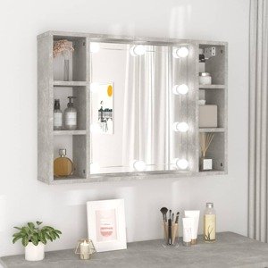 vidaXL Zrkadlová skrinka s LED betónová sivá 76x15x55 cm