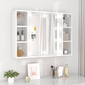 vidaXL Zrkadlová skrinka s LED vysoký lesk biela 76x15x55 cm