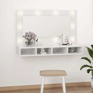 vidaXL Zrkadlová skrinka s LED lesklá biela 90x31,5x62 cm