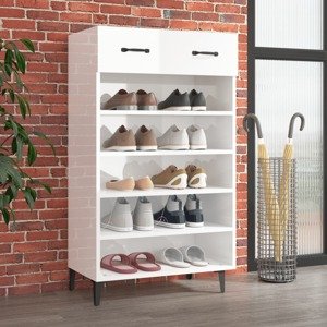 vidaXL Botník lesklý biely 60x35x105 cm spracované drevo