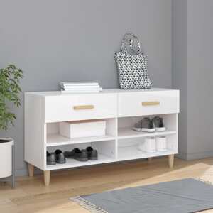 vidaXL Botník lesklý biely 102x35x55 cm spracované drevo