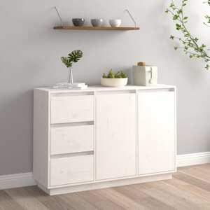 vidaXL Komoda biela 111x34x75 cm borovicový masív