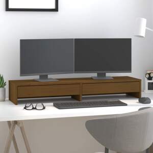 vidaXL Stojan na monitor medovo-hnedý 100x27x15 cm masívna borovica