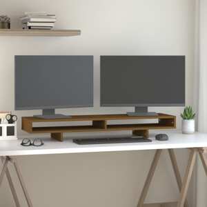 vidaXL Stojan na monitor medovo-hnedý 100x27x14 cm masívna borovica