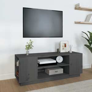 vidaXL TV skrinka sivá 110x35x40,5 cm masívna borovica