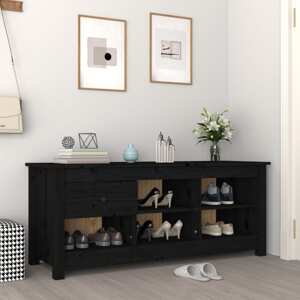 vidaXL Skrinka na topánky čierna 110x38x45,5 cm masívna borovica