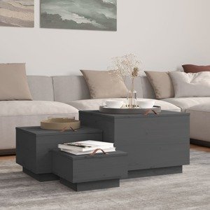 VidaXL Úložné boxy s vekom 3 ks sivé masívna borovica