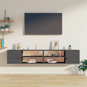 vidaXL Nástenné skrinky 2 ks sivé 80x30x30 cm masívna borovica