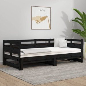 vidaXL Rozkladacia denná posteľ čierna borovicový masív 2x(80x200) cm