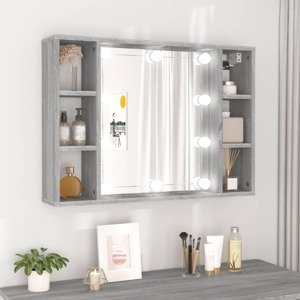 vidaXL Zrkadlová skrinka s LED sivý dub sonoma 76x15x55 cm