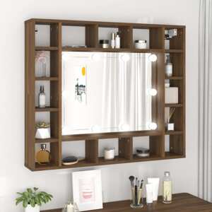 vidaXL Zrkadlová skrinka s LED hnedý dub 91x15x76,5 cm