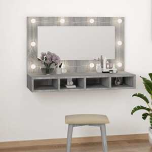 vidaXL Zrkadlová skrinka s LED sivý dub sonoma 90x31,5x62 cm