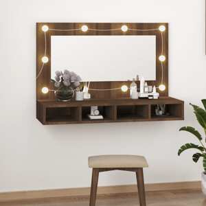 vidaXL Zrkadlová skrinka s LED hnedý dub 90x31,5x62 cm