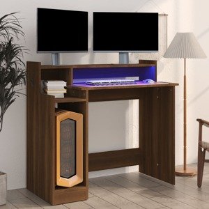 vidaXL Stôl s LED svetlami, hnedý dub 97x45x90 cm, kompozitné drevo