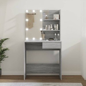 vidaXL Toaletný stolík s LED sivý dub sonoma 74,5x40x141 cm