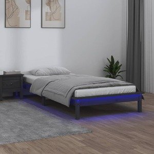 vidaXL Posteľný rám s LED, sivý 90x190 cm, jednolôžko, drevený masív