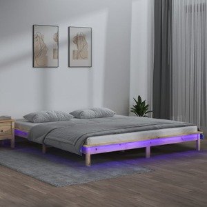 vidaXL Posteľný rám s LED 135x190 cm, dvojlôžko, drevený masív