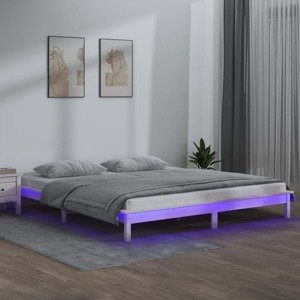 vidaXL Posteľný rám s LED biely 135x190cm 4FT6 dvojlôžko masívne drevo