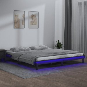 vidaXL Posteľný rám s LED sivý 135x190 cm dvojlôžko masívne drevo