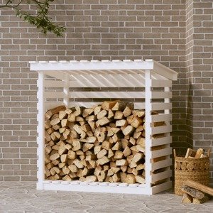 vidaXL Stojan na palivové drevo biely 108x73x108 cm masívna borovica