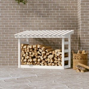 vidaXL Stojan na palivové drevo biely 108x64,5x78 cm masívna borovica