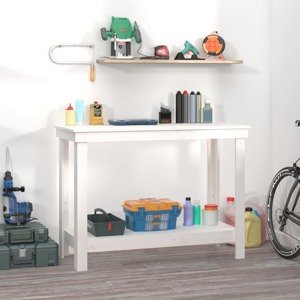 vidaXL Pracovná lavica biela 110x50x80 cm masívna borovica