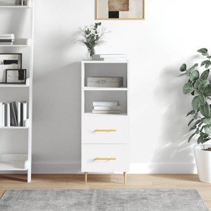 vidaXL Komoda biela 34,5x34x90 cm spracované drevo