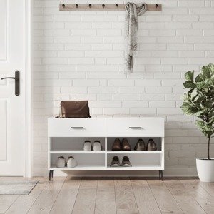 vidaXL Lavička na topánky, lesklá biela 102x35x55 cm, kompozitné drevo