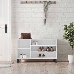 vidaXL Botník lesklý biely 102x36x60 cm spracované drevo
