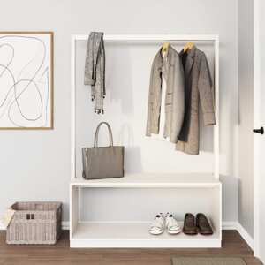 vidaXL Vešiak na šaty s botníkom biely 113x40x157,5cm masívna borovica