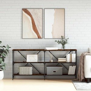 vidaXL Konzolový stolík dymový dub 160x30x75cm kompozitné drevo železo