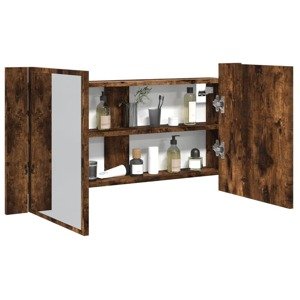 vidaXL LED kúpeľňová zrkadlová skrinka dymový dub 90x12x45 cm akryl