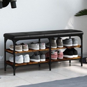 vidaXL Lavička na topánky dymový dub 102x32x47 cm kompozitné drevo