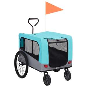 vidaXL Príves pre domáce zvieratá na bicykel/beh 2-v-1 modro-sivý