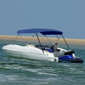 vidaXL Strieška Bimini so 4 oblúkmi, modrá 243x(230-244)x137 cm