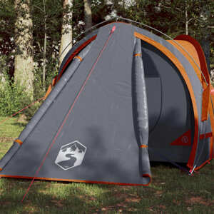 vidaXL Kempingový stan 2 os. sivo-oranžový 320x140x120 cm 185T taffeta