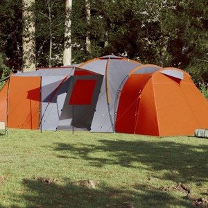 vidaXL Kempingový stan 12 osôb sivo-oranžový 840x720x200 cm 185T taft