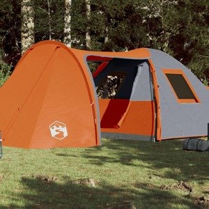 vidaXL Kempingový stan 6 osôb sivo-oranžový 466x342x200cm 185T taft