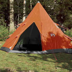 vidaXL Kempingový stan 4 os. sivo-oranžový 367x367x259 cm 185T taffeta