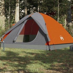 vidaXL Kempingový stan 6 osôb sivo-oranžový 348x340x190 cm 190T taft