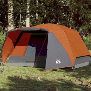vidaXL Kempingový stan 4 osoby sivo-oranžový 350x280x155 cm 190T taft