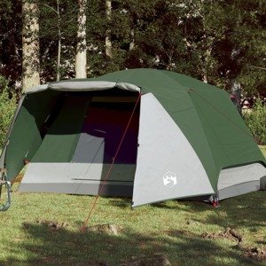 vidaXL Kempingový stan pre 6 osôb, zelený 412x370x190 cm 190T, taft