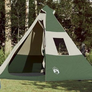 vidaXL Kempingový stan 7 osôb zelený 350x350x280 cm 185T taft