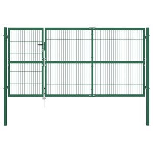 vidaXL Záhradná plotová brána so stĺpikmi 350x140 cm, oceľ, zelená
